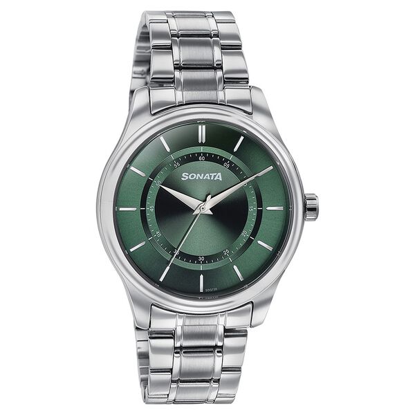 Sonata Quartz Analog Green Dial Silver Stainless Steel Strap Watch For Men - image number 2