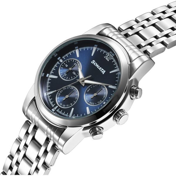 Sonata Wedding Multifunction Blue Dial Stainless Steel Strap Watch For Men - image number 1