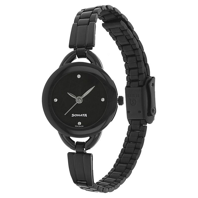 Sonata Quartz Analog Black Dial Stainless Steel Strap Watch for Women - image number 1