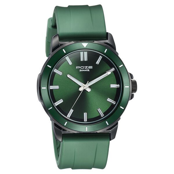 Sonata Poze Quartz Analog Green Dial Green Silicone Strap Watch For Men - image number 2