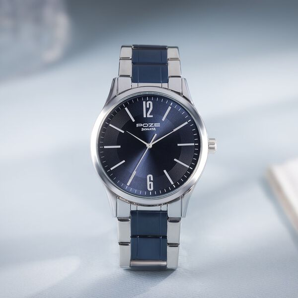 Sonata Poze Quartz Analog Blue Dial Metal Strap Watch for Men - image number 0