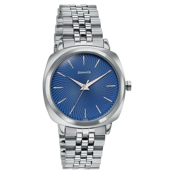 Sonata Vector Blue Textured Dial Silver-Tone Bracelet Watch for Men - image number 2