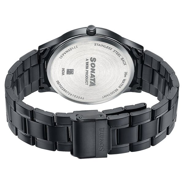Sonata Aspire Quartz Analog Black Dial Black Stainless Steel Strap Watch For Men - image number 5