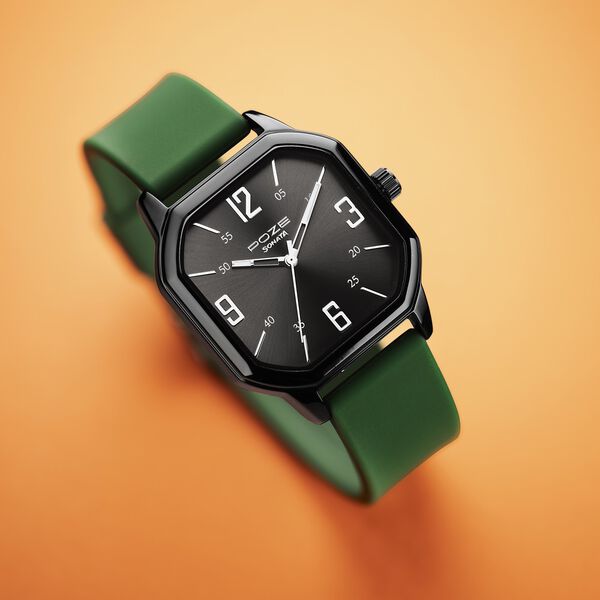 Sonata Poze Quartz Analog Black Dial Silicone Strap Watch for Men - image number 0