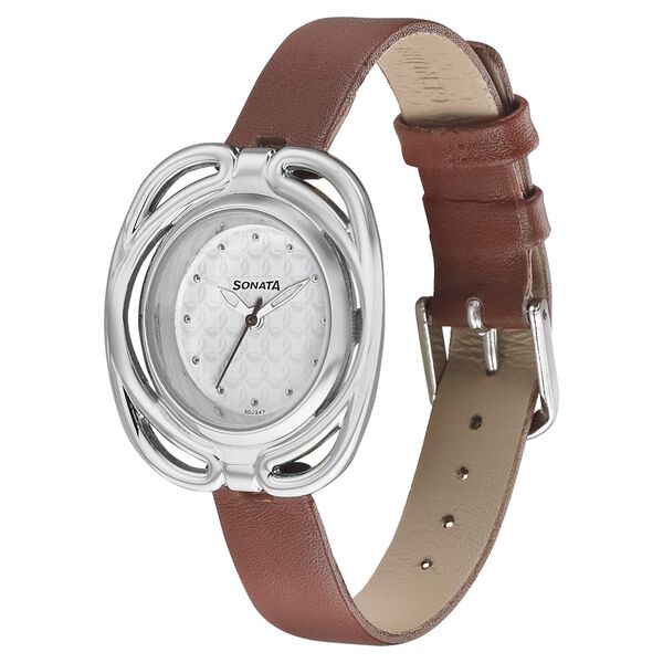 Sonata Quartz Analog White Dial Leather Strap Watch for Women - image number 1