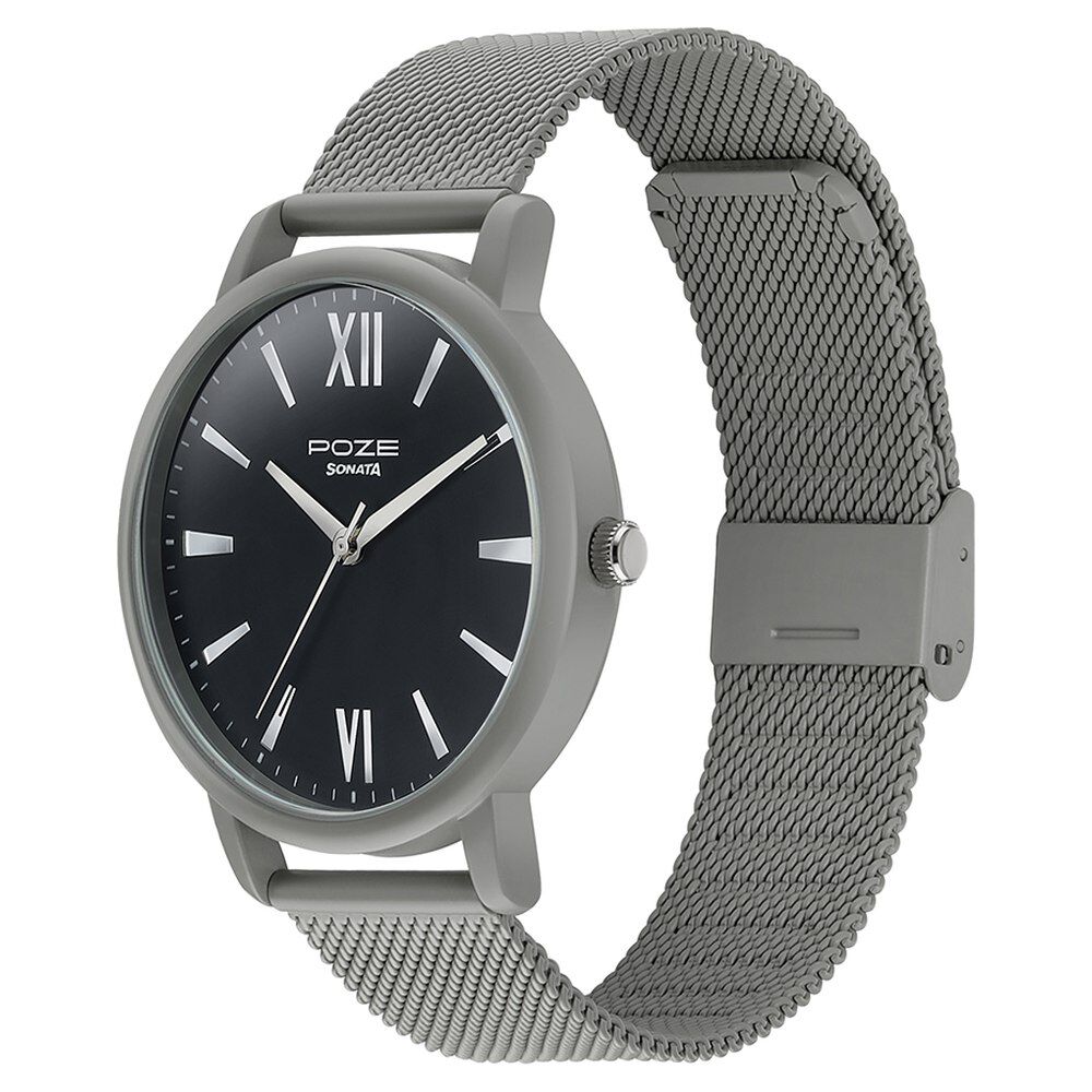 Buy Online Sonata Poze Quartz Analog Black Dial Mesh Strap Watch for Men sp70039km03w Sonata