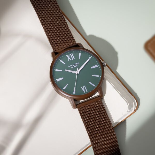 Sonata Poze Quartz Analog Green Dial Mesh Strap Watch for Men - image number 0