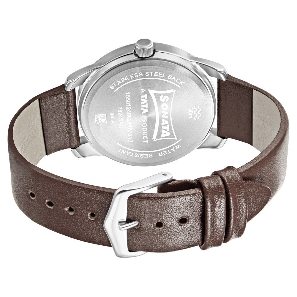 Sonata RPM Quartz Analog with Day and Date Beige Dial Leather