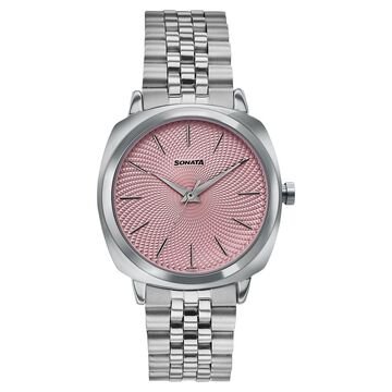 Sonata Vector Dusty Rose-Tone Dial Silver-Tone Bracelet Watch for Men