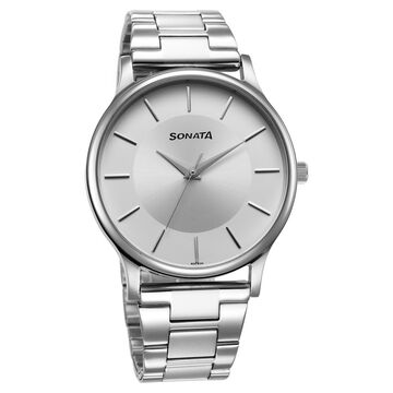 Sonata Aspire Quartz Analog Silver Dial Stainless Steel Strap Watch for Men