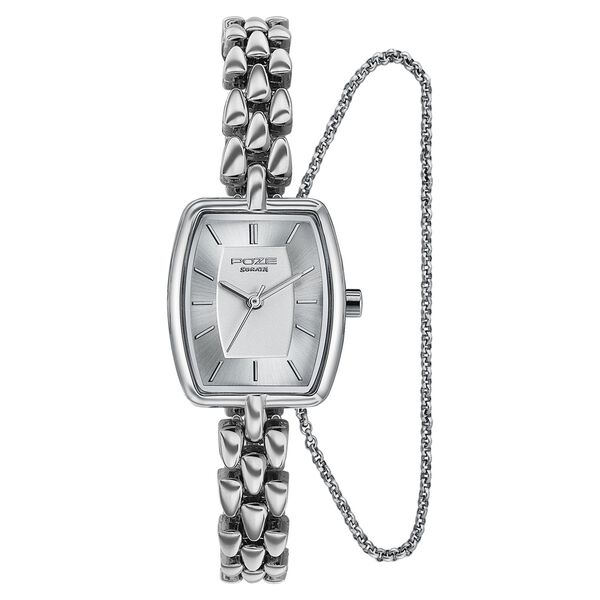 Poze Poze Quartz Analog Silver Dial Silver Metal Strap Watch For Women - image number 1