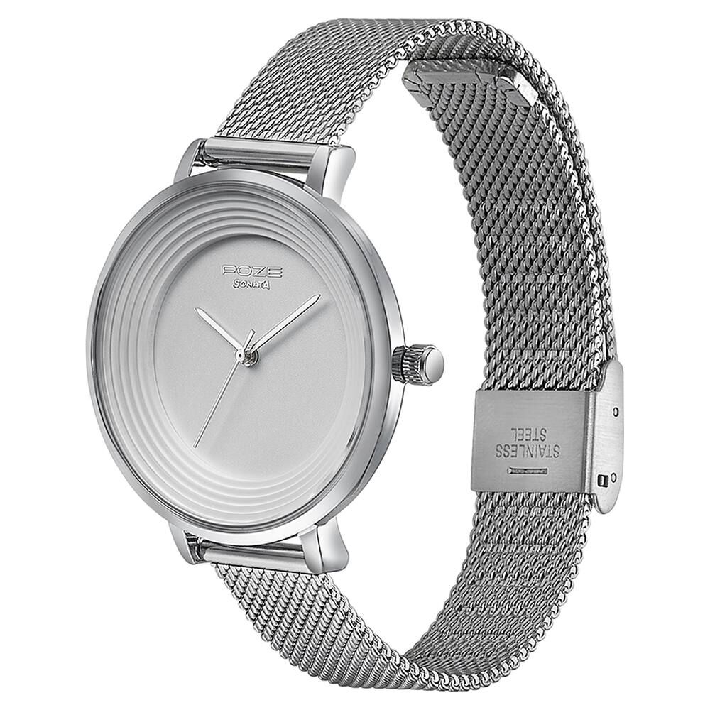Buy Online Sonata Poze Quartz Analog Silver Dial Mesh Strap Watch