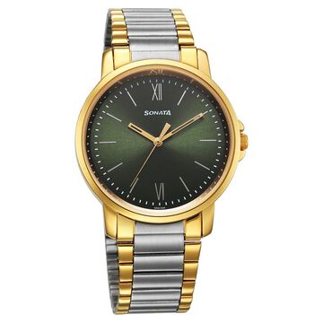 Sonata Traditional Essentials Quartz Analog Green Dial Stainless Steel Strap Watch for Men
