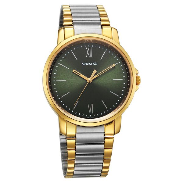 Sonata Traditional Essentials Quartz Analog Green Dial Stainless Steel Strap Watch for Men - image number 0