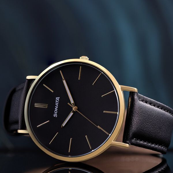 Sonata Quartz Analog Black Dial Black Leather Strap Watch For Men - image number 0