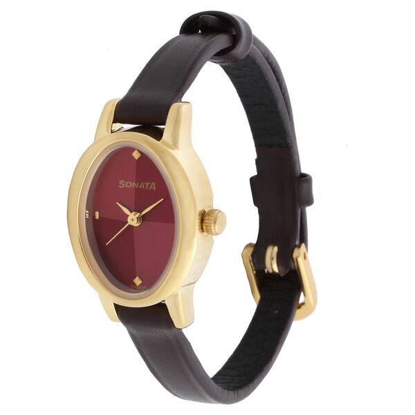 Sonata Quartz Analog Red Dial Leather Strap Watch for Women - image number 1