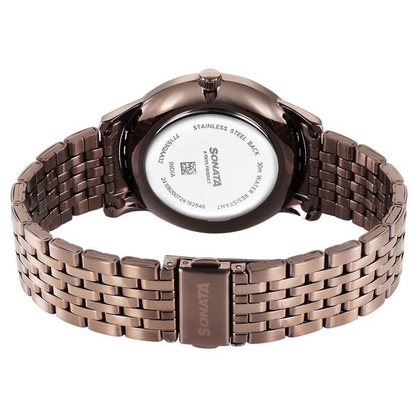 Sonata Wedding Quartz Analog Brown Dial Stainless Steel Strap Watch For Men - image number 3