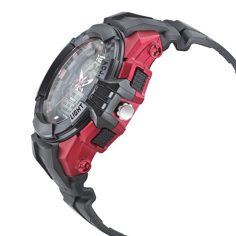 SF Quartz Analog Digital Black Dial PU Strap Watch for Men