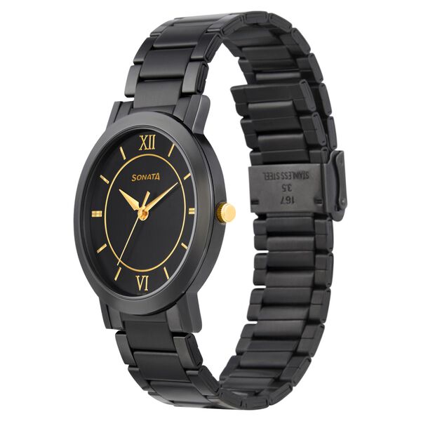Sonata Quartz Analog Black Dial Metal Strap Watch for Men - image number 1