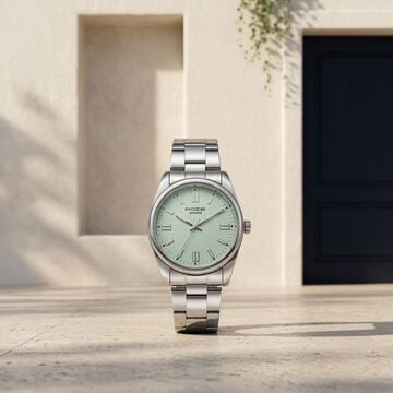 Poze Poze Quartz Analog Green Dial Silver Metal Strap Watch For Men
