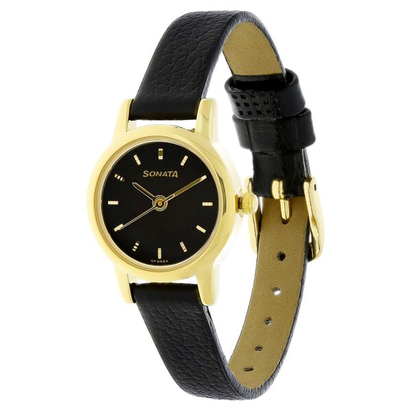 Sonata Quartz Analog Black Dial Leather Strap Watch for Women - image number 1