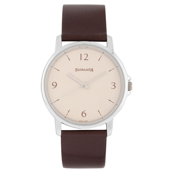 Sonata Quartz Analog Brown Dial Leather Strap Watch for Men - image number 0