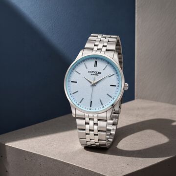 Poze By Sonata Quartz Analog Blue Dial Silver Metal Strap Watch For Men