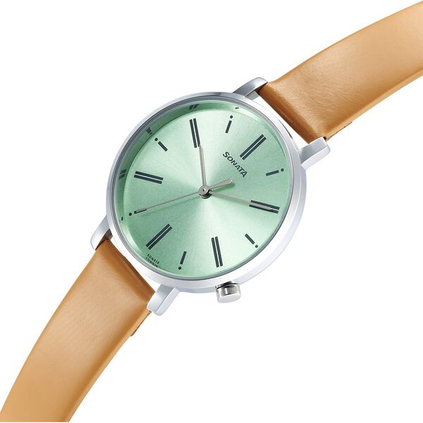 Sonata Essentials Green Dial Leather Strap Watch for Women - image number 2
