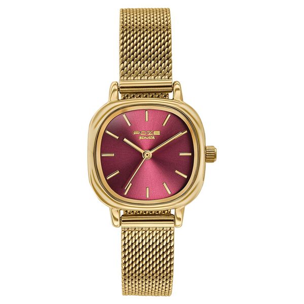 Poze By Sonata Quartz Analog Pink Dial Golden Metal Strap Watch For Women - image number 1