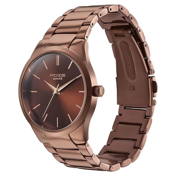 Sonata Poze Quartz Analog Brown Dial Metal Strap Watch for Men - image number 3