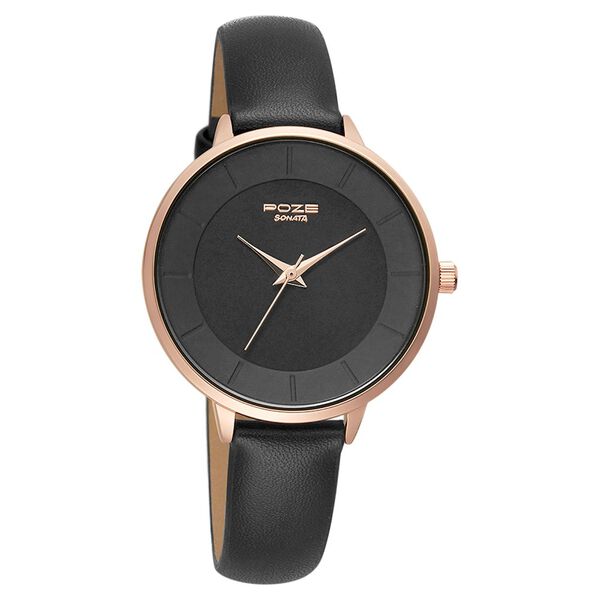 Poze by Sonata Quartz Analog Black Dial PU Leather Strap Watch for Women - image number 1