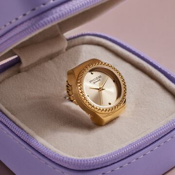Sonata Poze Quartz Analog Golden Dial Golden Color Stainless Steel Strap Ring Watch For Women