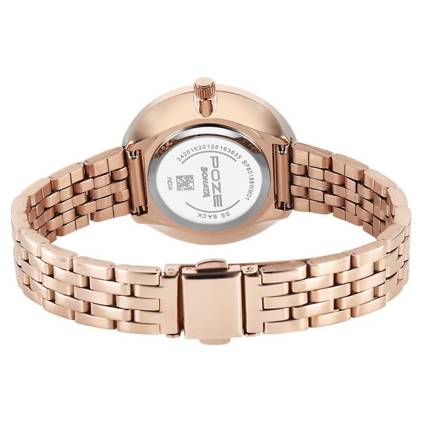 Poze By Sonata Quartz Analog Mother of Pearl Dial Rose Gold Stainless Steel Strap Watch For Women - image number 6