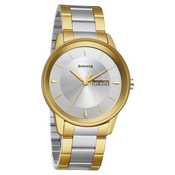 Sonata Quartz Analog with Day and Date Silver Dial Stainless Steel Strap Watch for Men - image number 0