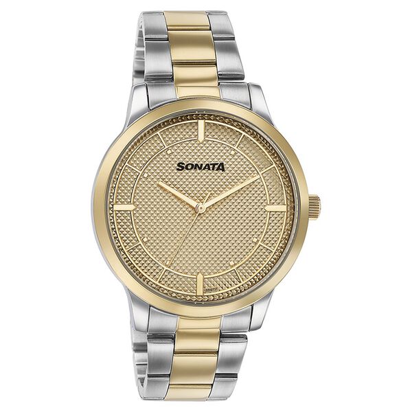 Sonata Quartz Analog Golden Dial Two Toned Stainless Steel Strap Watch For Men - image number 2