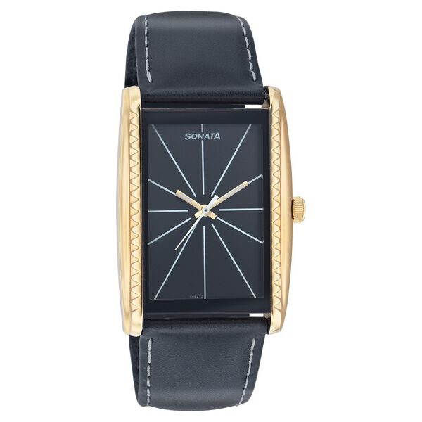 Sonata Quartz Analog Black Dial Leather Strap Watch for Men - image number 0