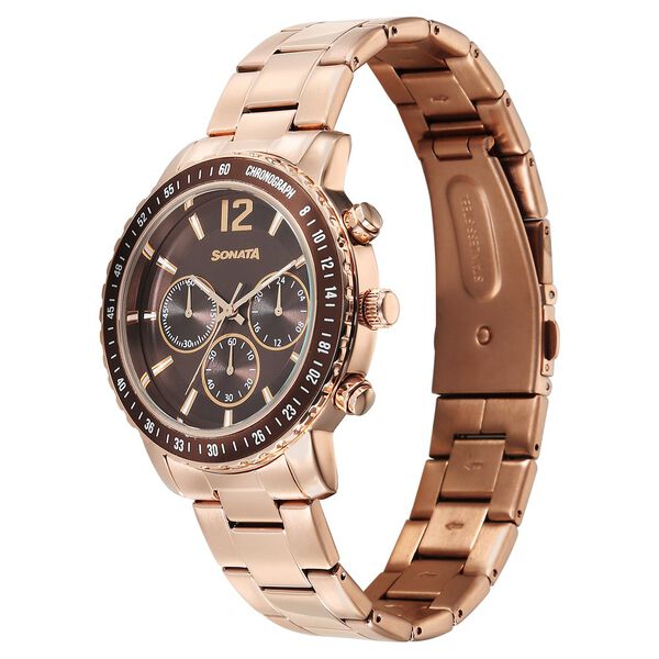 Sonata Chronos Quartz Analog with Date Brown Dial Rose Gold Colour Stainless Steel Strap Watch For Men - image number 1