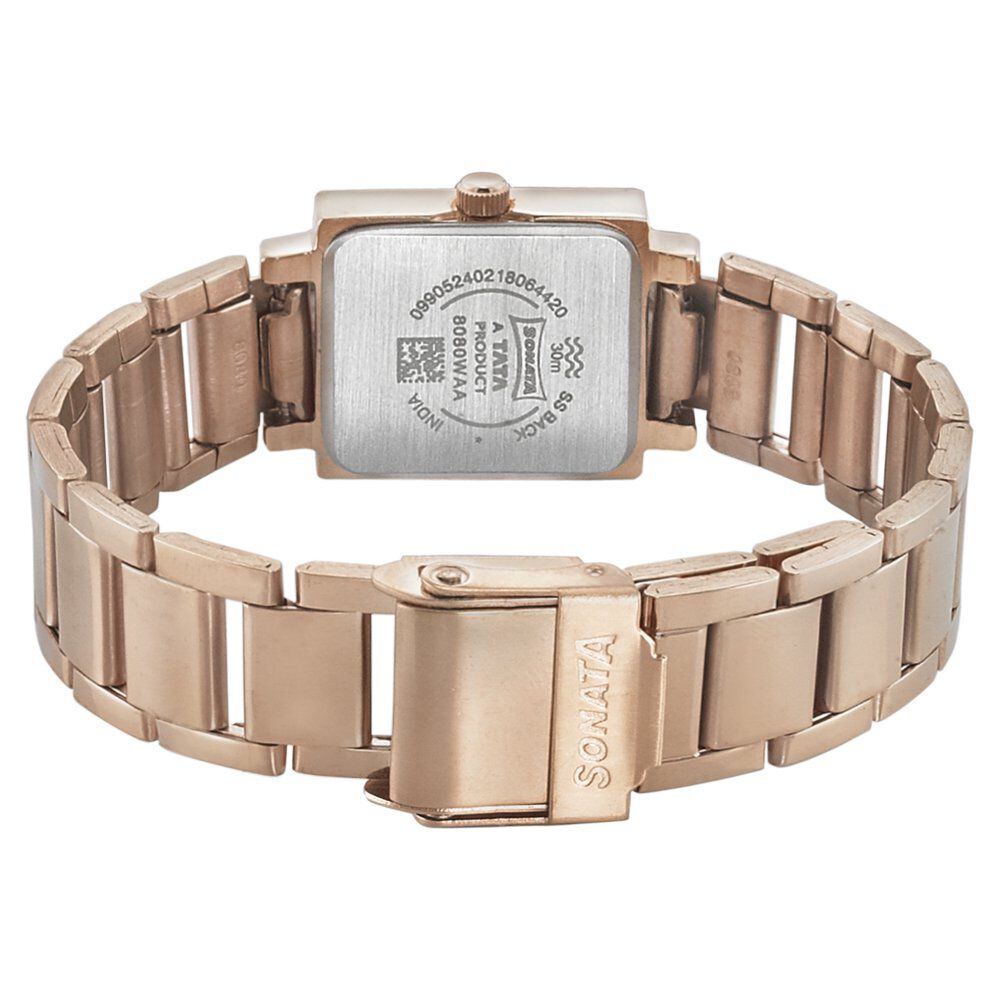 Buy Online Sonata Blush Rose Gold Dial Women Watch With Stainless Steel Strap nm8080wm02 Sonata