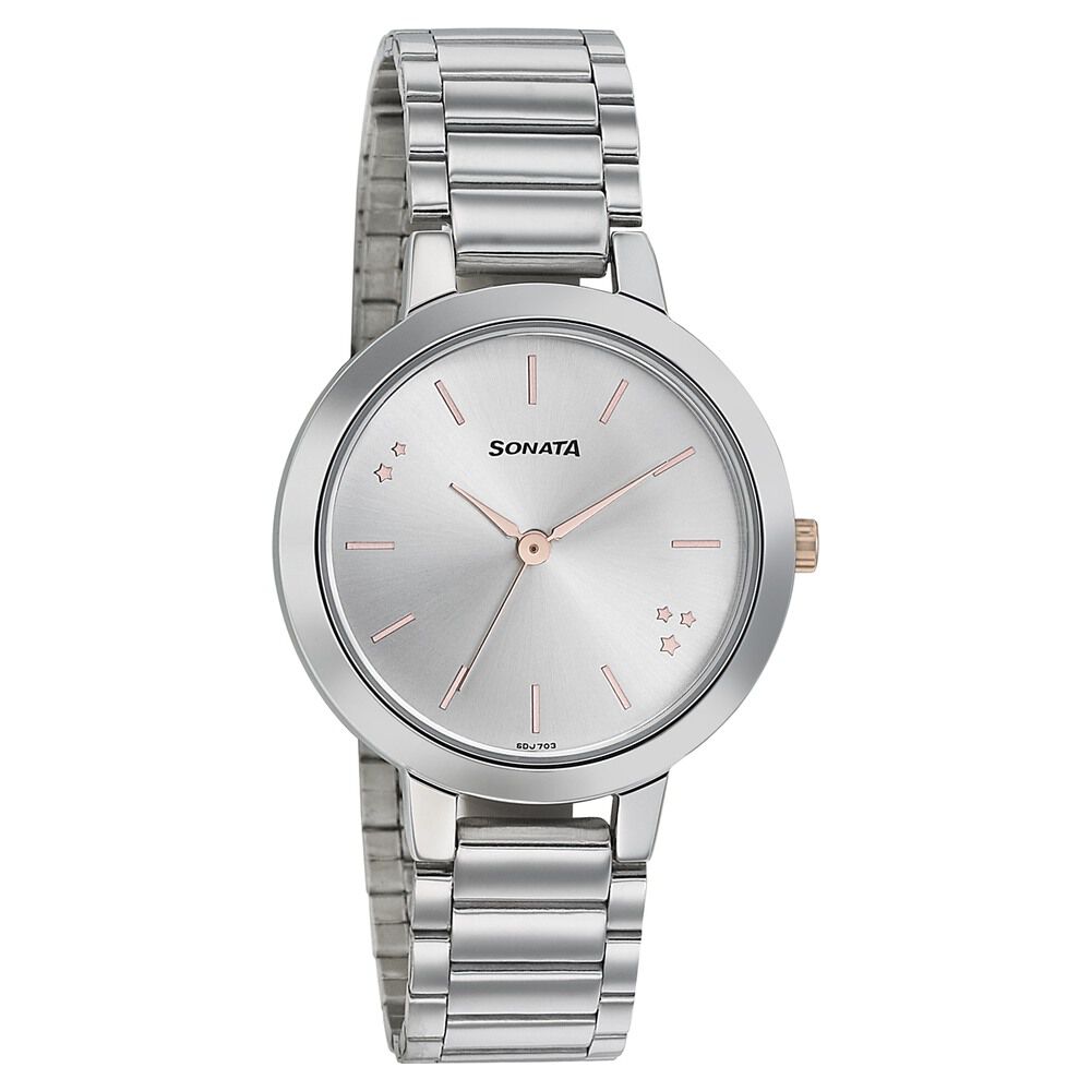 Buy Online Sonata Play Silver Dial Women Watch With Stainless Steel Strap 8141km02 p Sonata