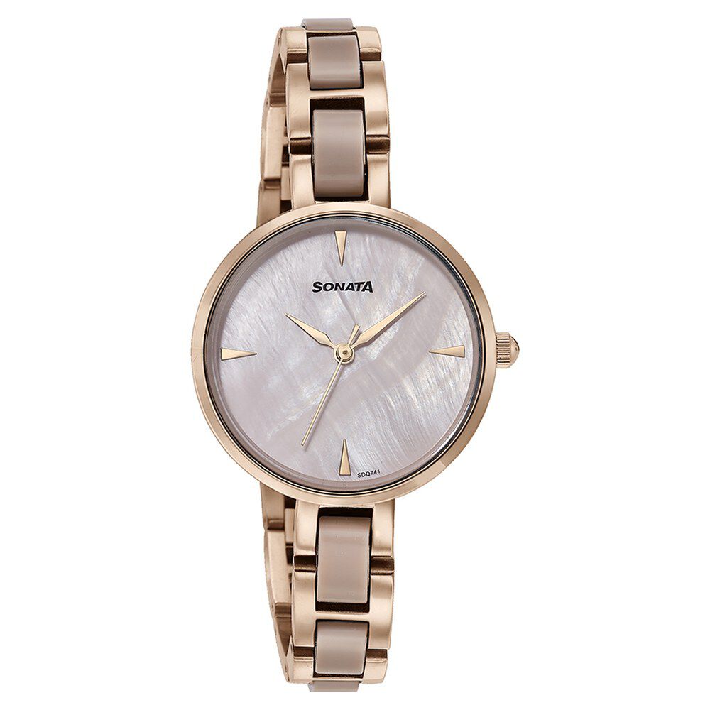Buy Online Sonata Quartz Analog Mother of Pearl Dial Two Toned