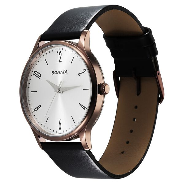 Sonata Aspire Quartz Analog Silver Dial Leather Strap Watch for Men - image number 2
