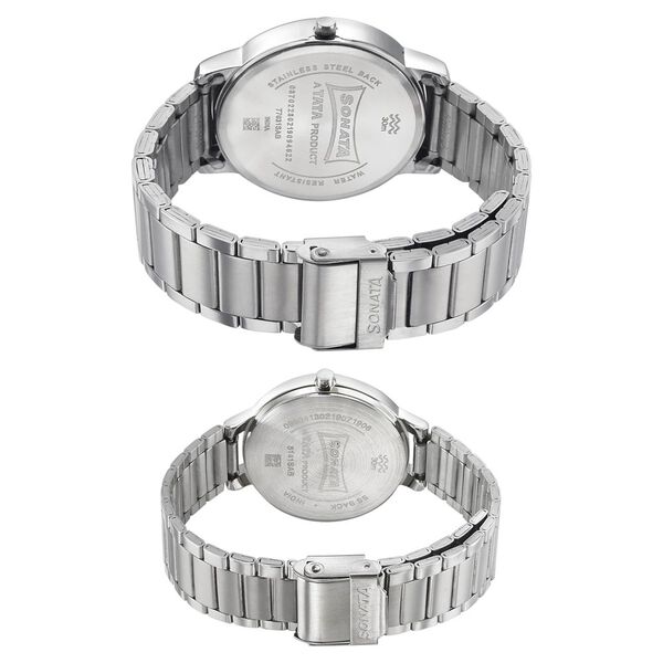 Sonata Quartz Analog Blue Dial Metal Strap Watch for Couple - image number 3