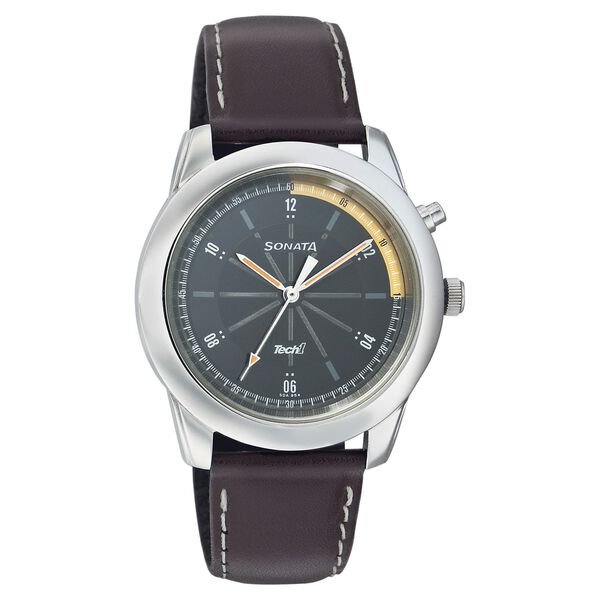 Sonata Quartz Analog Black Dial Leather Strap Watch for Men - image number 0