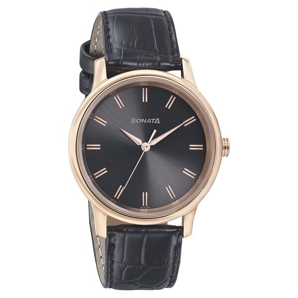 Sonata Quartz Analog Grey Dial Leather Strap Watch for Men - image number 0