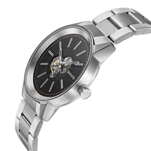Sonata Quartz Multifunction Black Dial Stainless Steel Strap Watch for Men - image number 2