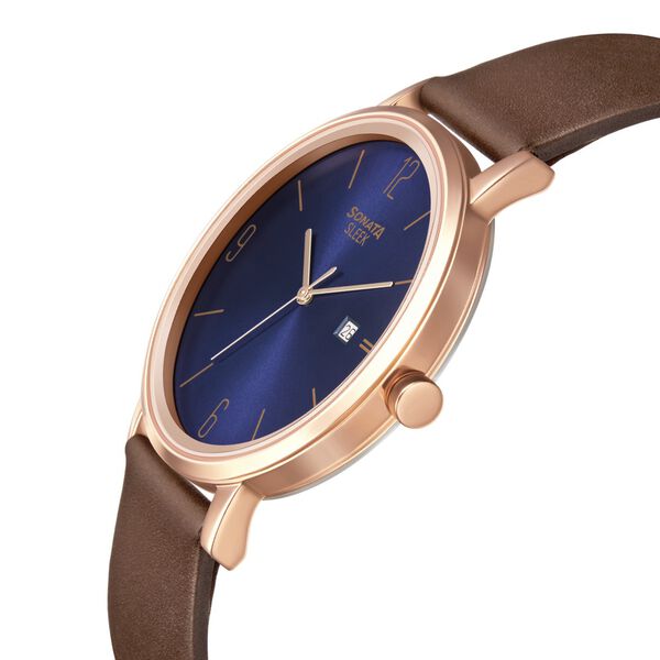 Sonata Quartz Analog with Date Blue Dial Leather Strap Watch for Men - image number 2