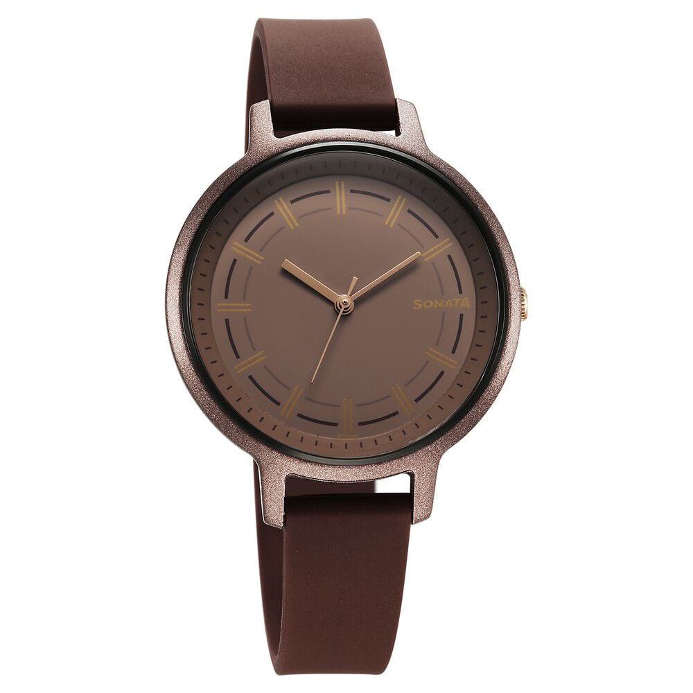 Sonata Splash Quartz Analog Brown Dial Plastic Strap Watch for Women