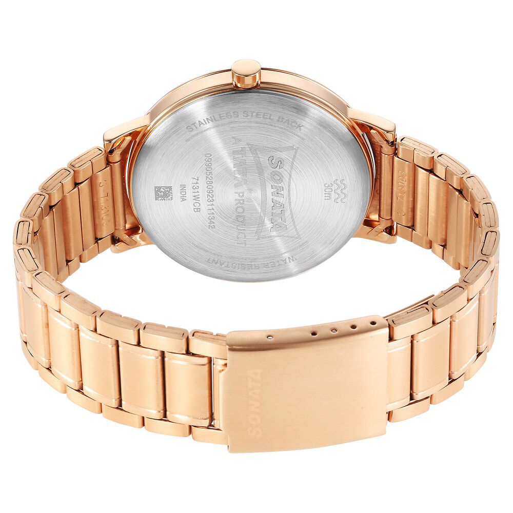 Sonata Utsav Quartz Analog Champagne Dial Stainless Steel Strap Watch for  Men