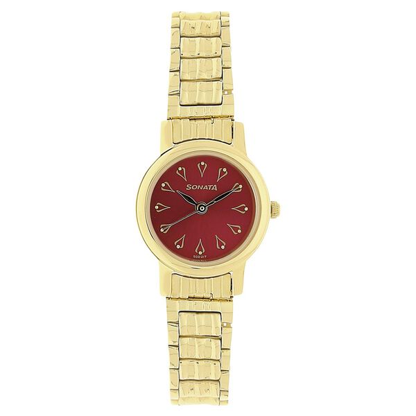 Sonata Quartz Analog Red Dial Stainless Steel Strap Watch for Women - image number 0