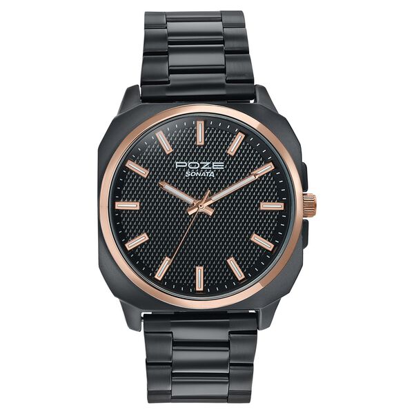 Sonata Poze Quartz Analog Black Dial Black Metal Strap Watch For Men - image number 1